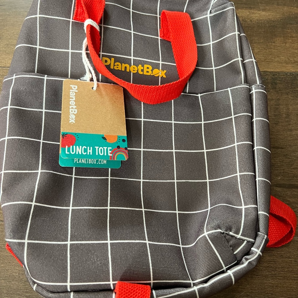 PlanetBox Lunch Tote Bag Gull Grey Grid NWT